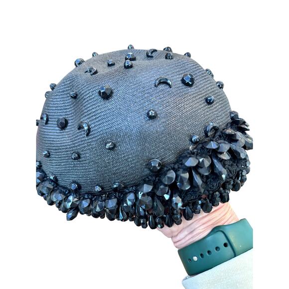 Vintage Mr. John Women's Black Wool Jeweled Hat - Picture 1 of 6